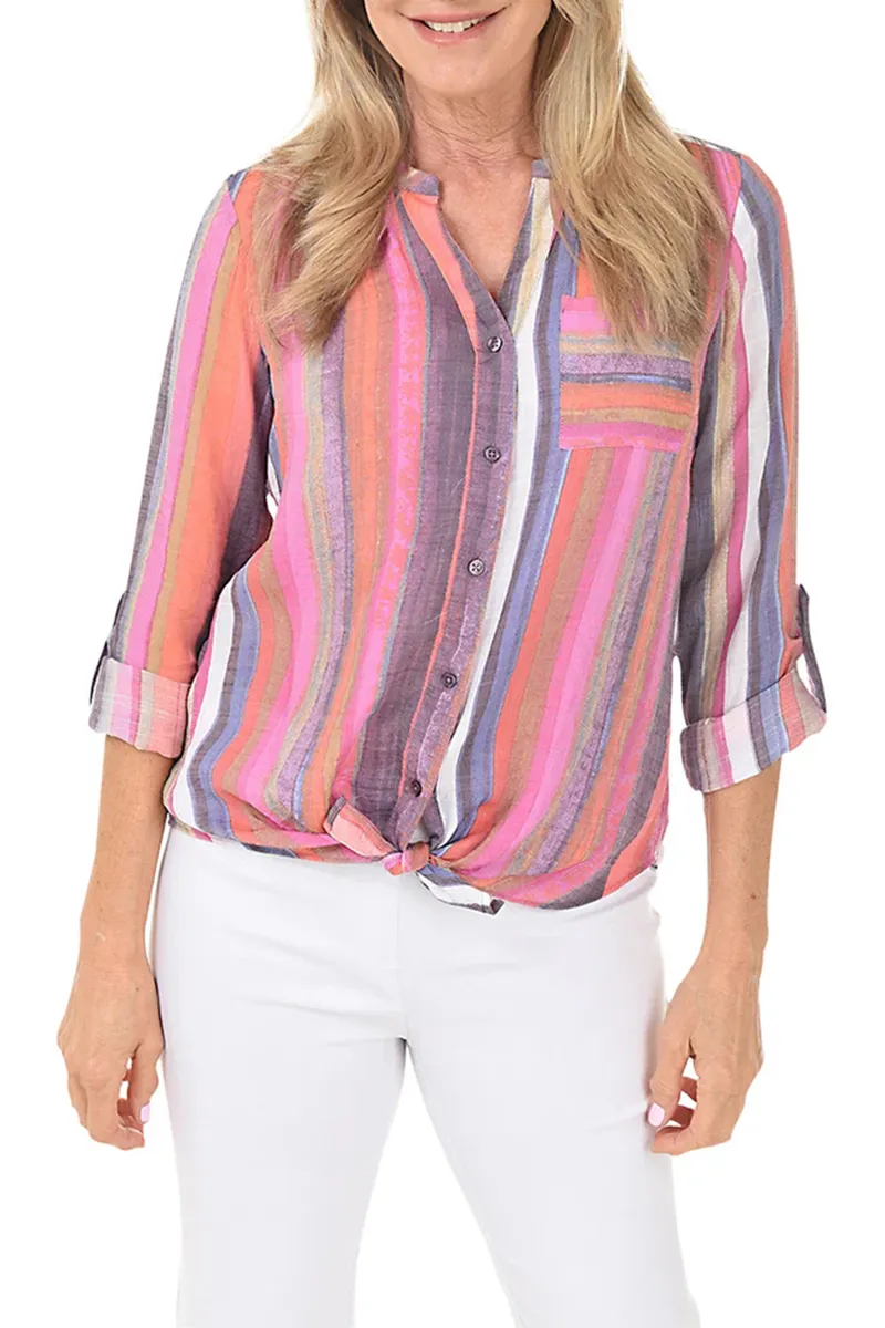 Firelight Stripe Button-Front Blouse