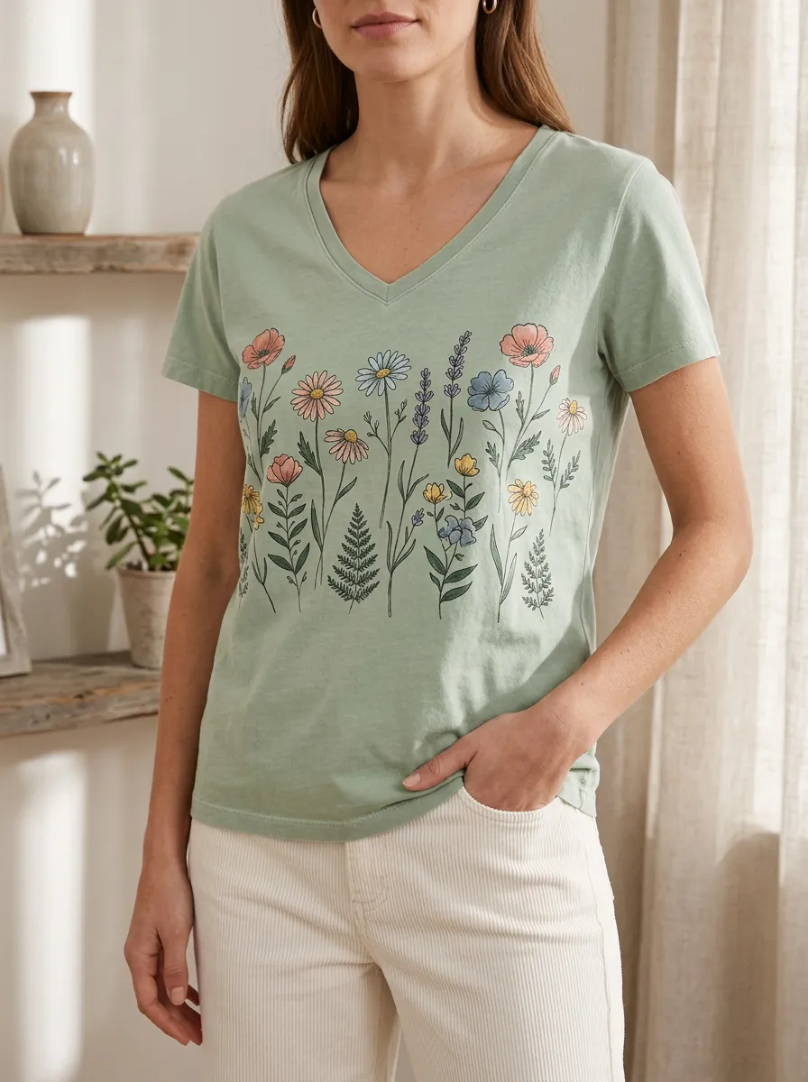 Women's Trail Botanical Nature Lover Wildflower V-Neck T-Shirt