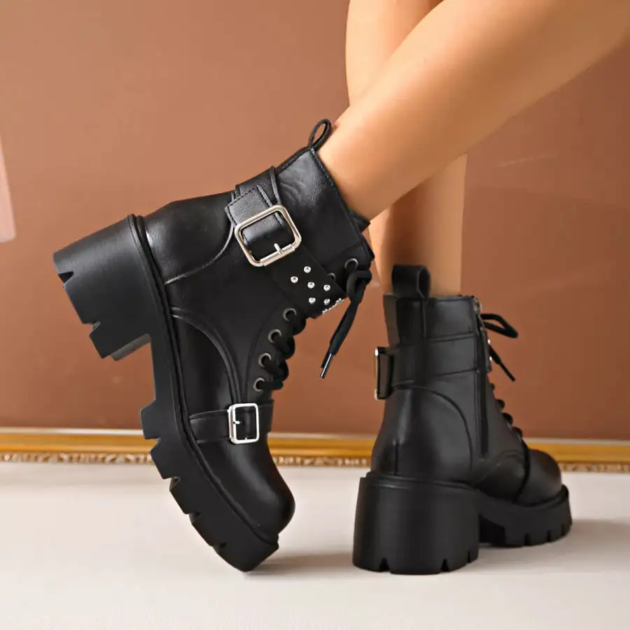 Classic Round Toe Block Heels Boots