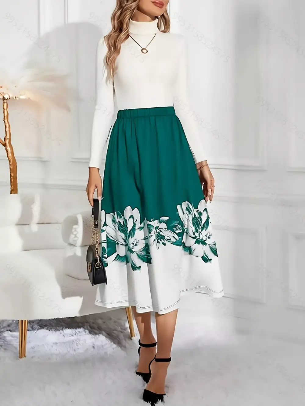 Floral Print A-LINE Midi Skirt