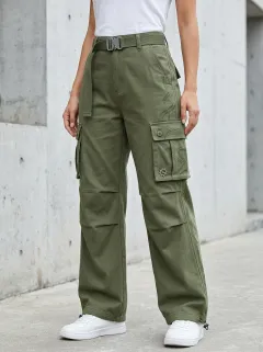 Flexible Embroidered Detail Multi Pocket Edit Women's Multi Pocket Cargo Pants