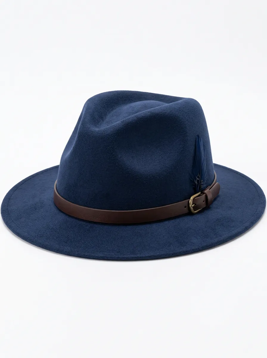 Vintage Inspired Felt Fedora with Feather and Leather Band