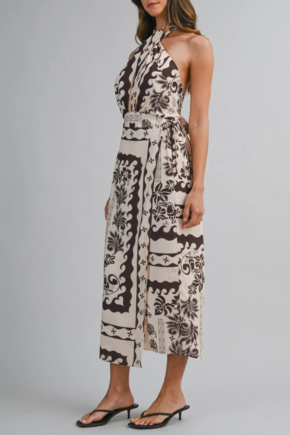 Twist Neck Halter Neck Back Tie Midi Dress