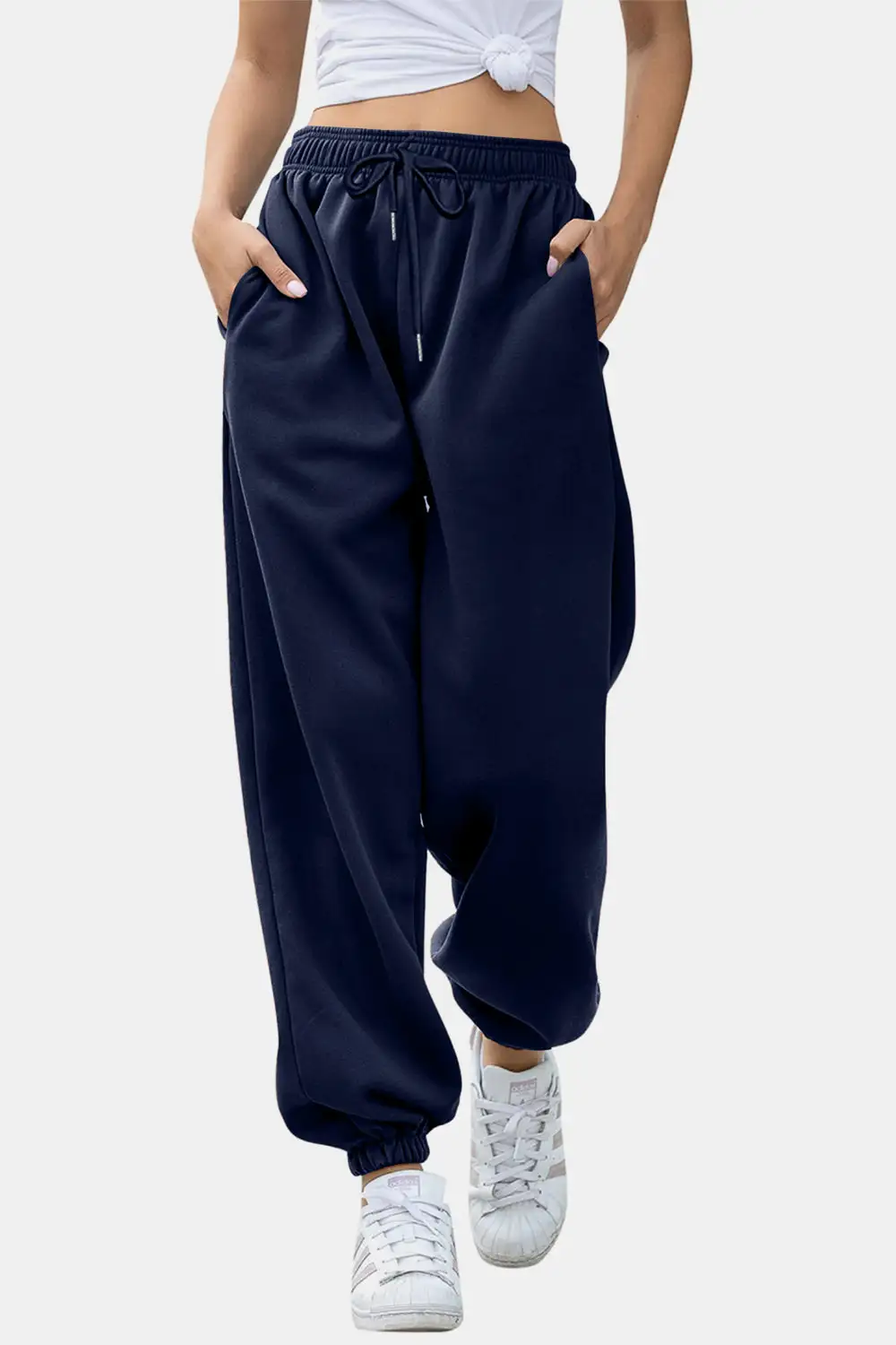 Tailored Elastic-Waist Pocketed Jogger Pants