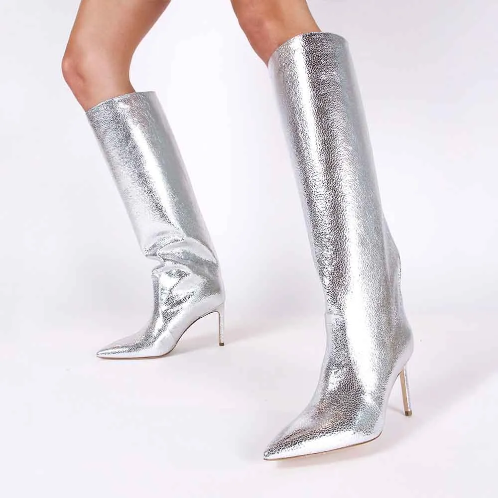 Pointed-Toe Stiletto-Heel Platform Knee-High Boots