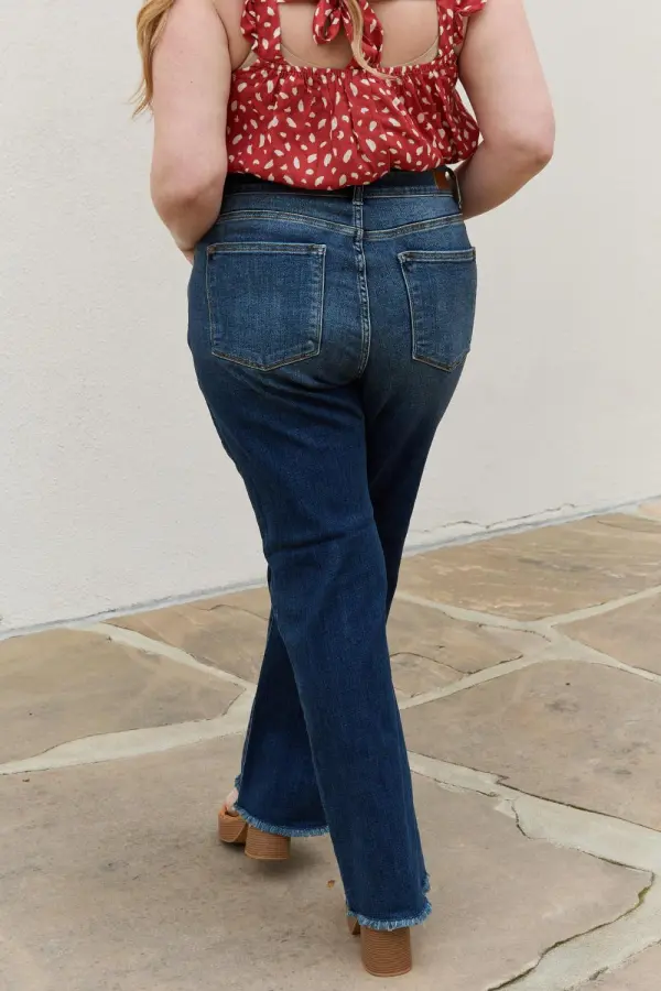 Smooth High Waist Wide Leg Button Denim Jeans