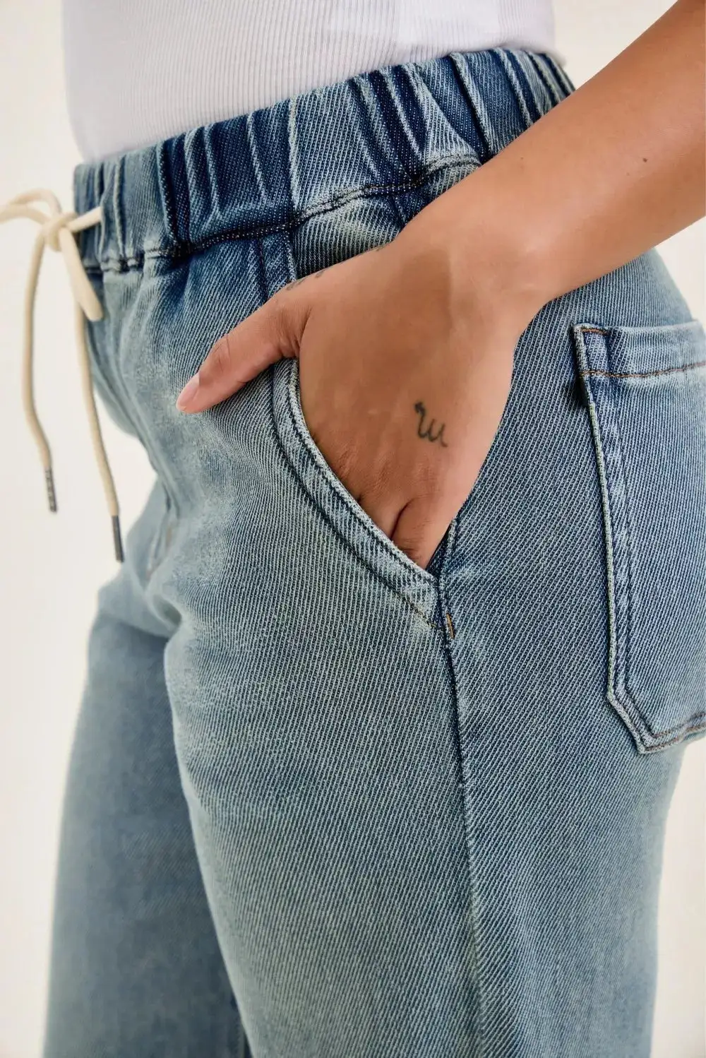 High Rise Drawstring Wide Leg Jeans