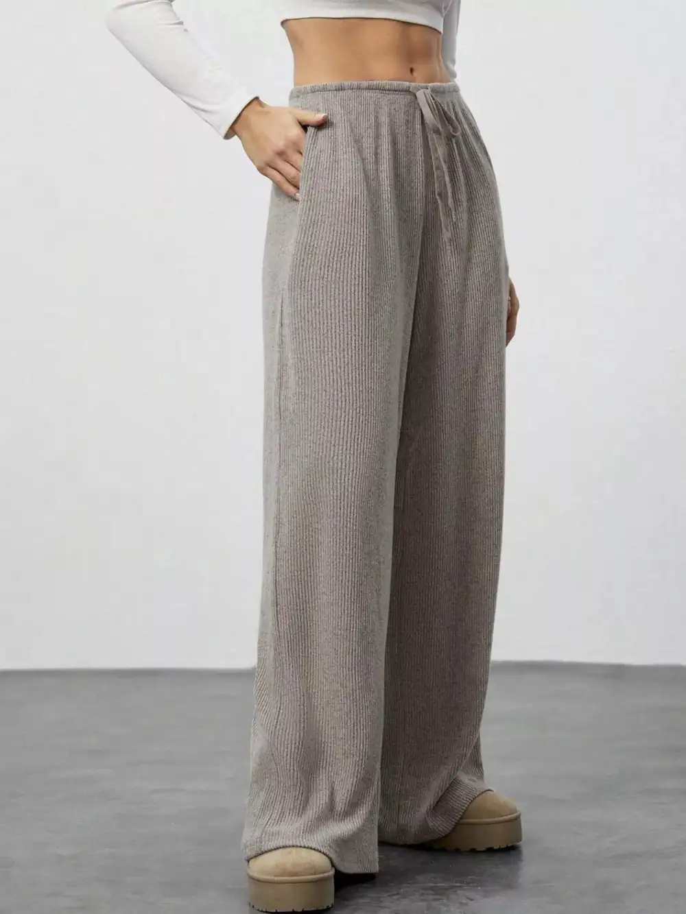 Wide Leg Relaxed Fit Drawstring Casual Pants
