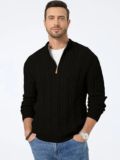🔥 Men’s Quarter Zip Cable Knit Sweater – Timeless Texture. Effortless Warmth. Everyday Style | Winter Sale – Up to 40% OFF!