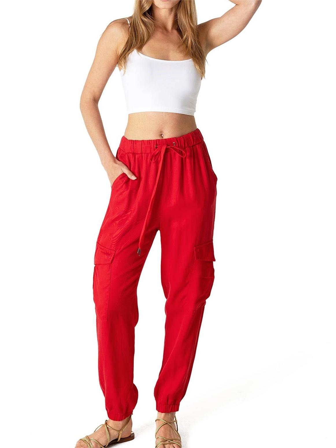 Red Drawstring Cargo Joggers