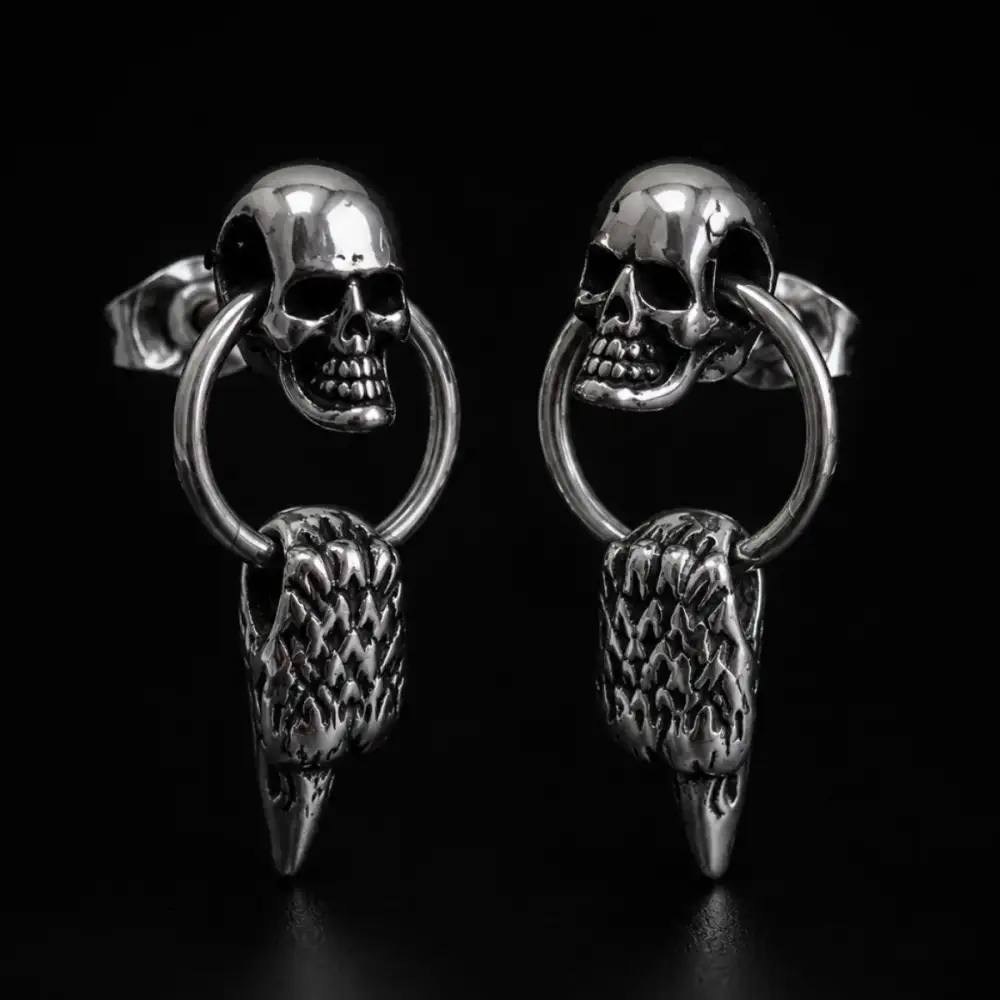 Men's Eagle Head Skull Drop Earrings