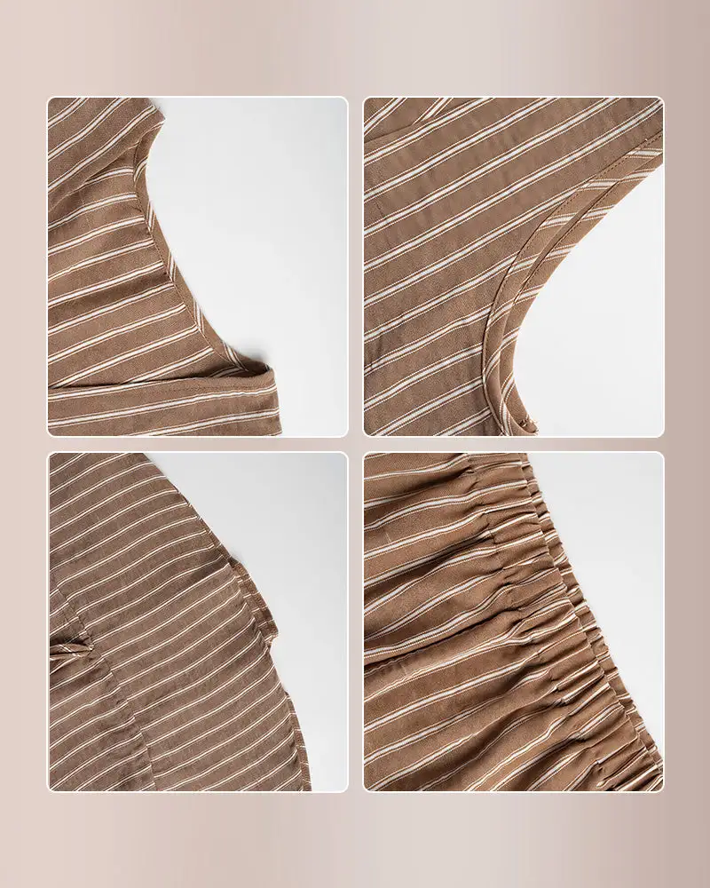 Striped V-Neck Peplum and Wide Leg Pants Two-Piece Set