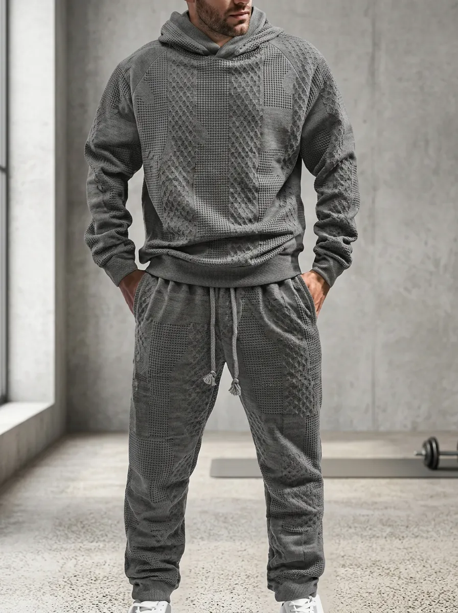 Hooded Jogger Textured-Knit Men's Knit Hoodie Jogger Set