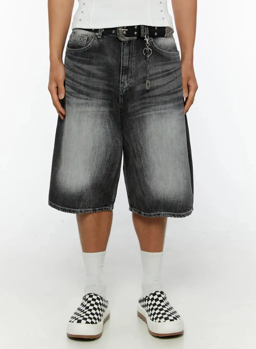 Men's Streetwear Washed Wide Leg Denim Shorts