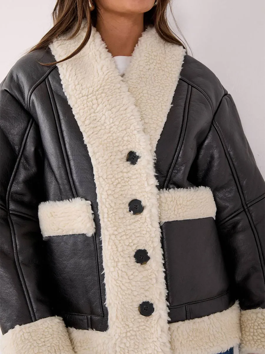 Women'S Vintage Leather & Shearling Cropped Jacket
