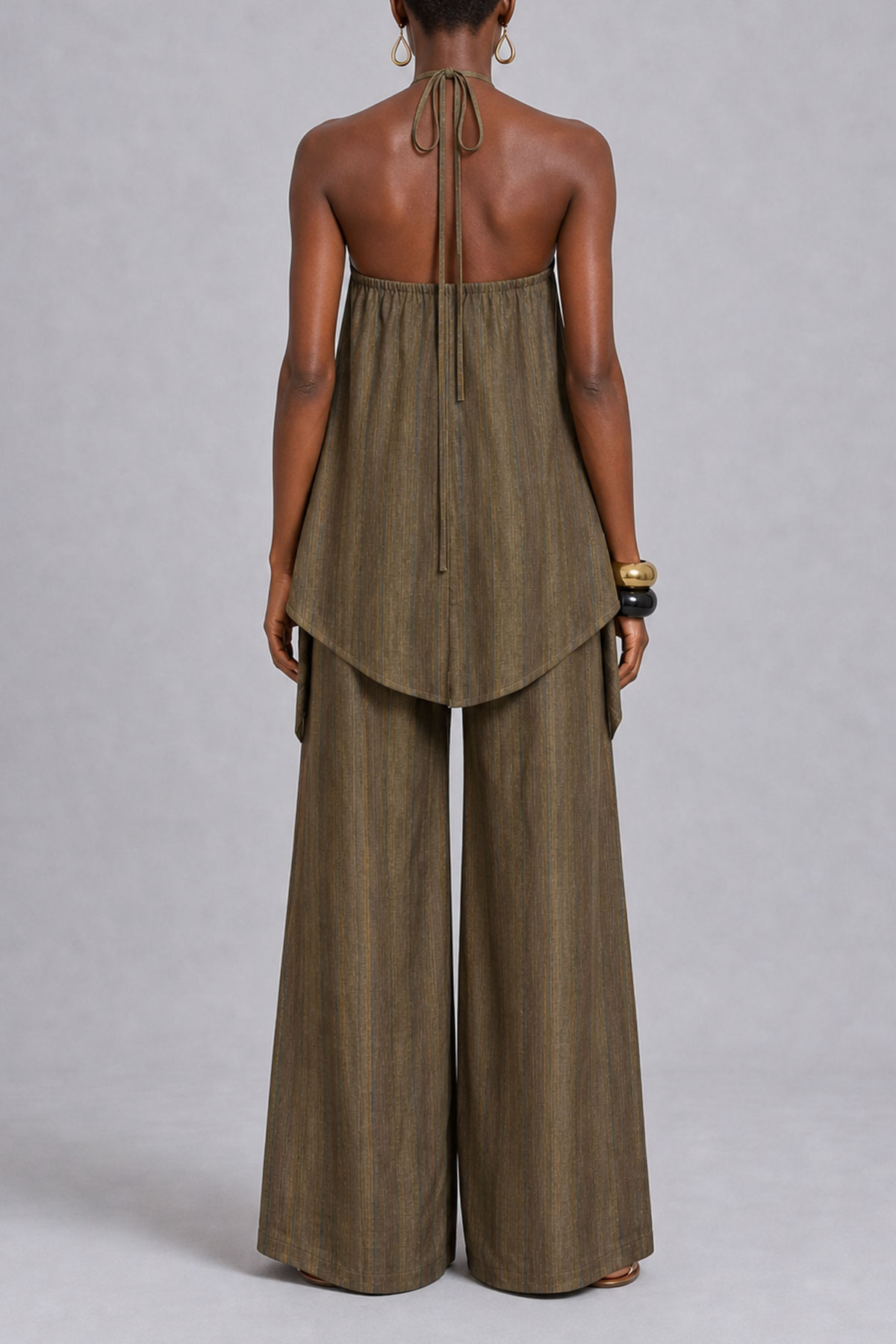 Asymmetrical Striped Matching Pants Set