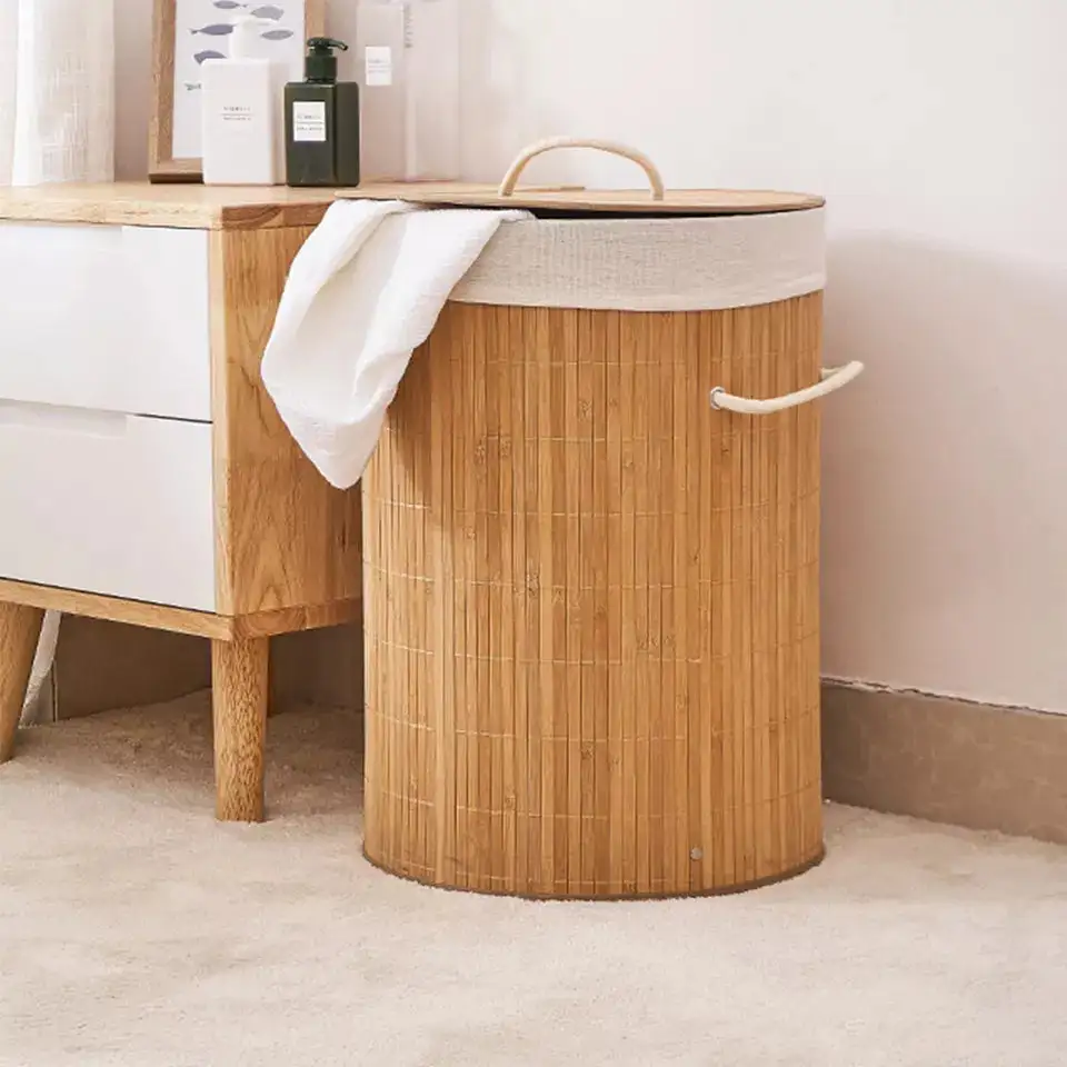 Foldable Bamboo Round Laundry Basket