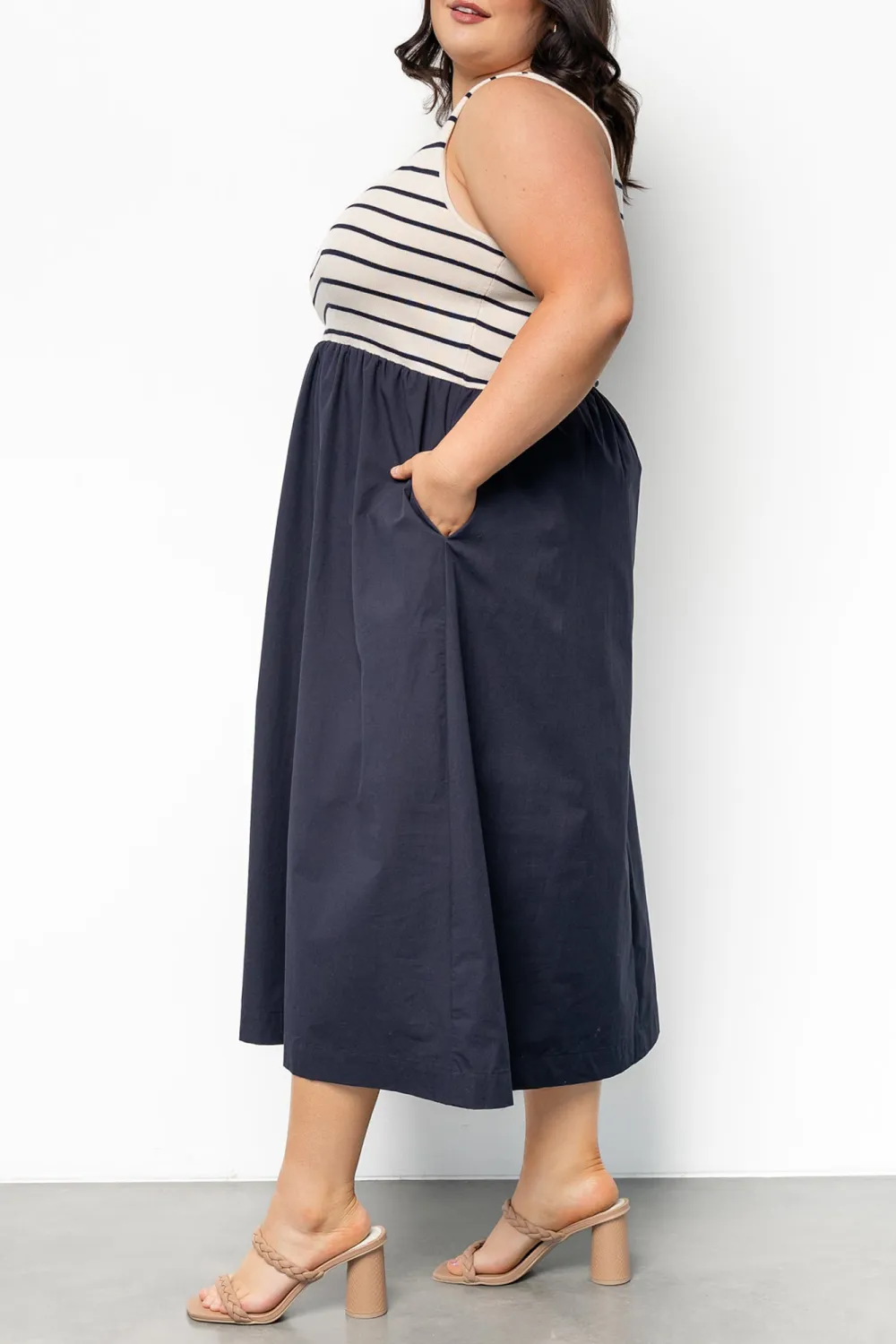All-Match Soft And Comfortable Navy Stripe Dress