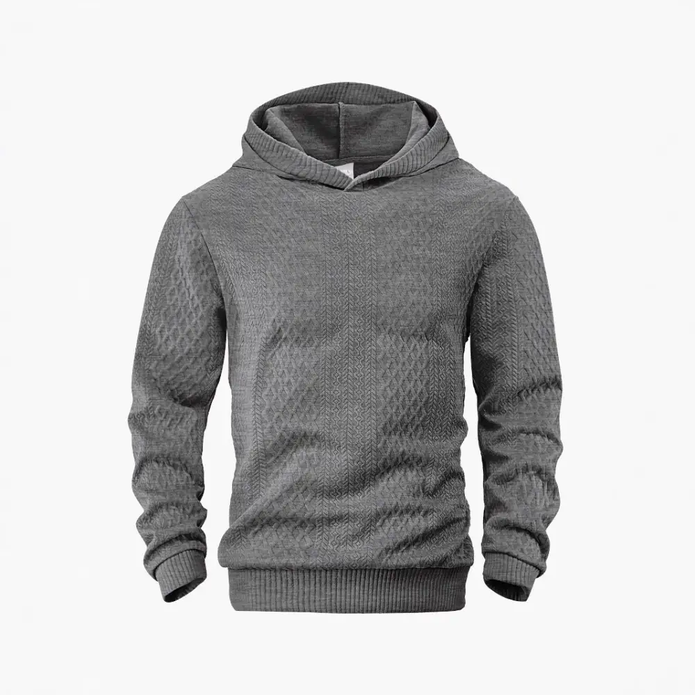 Men's Structured Funnel Neck Pullover with Hood and Honeycomb Jacquard Utility Shirt