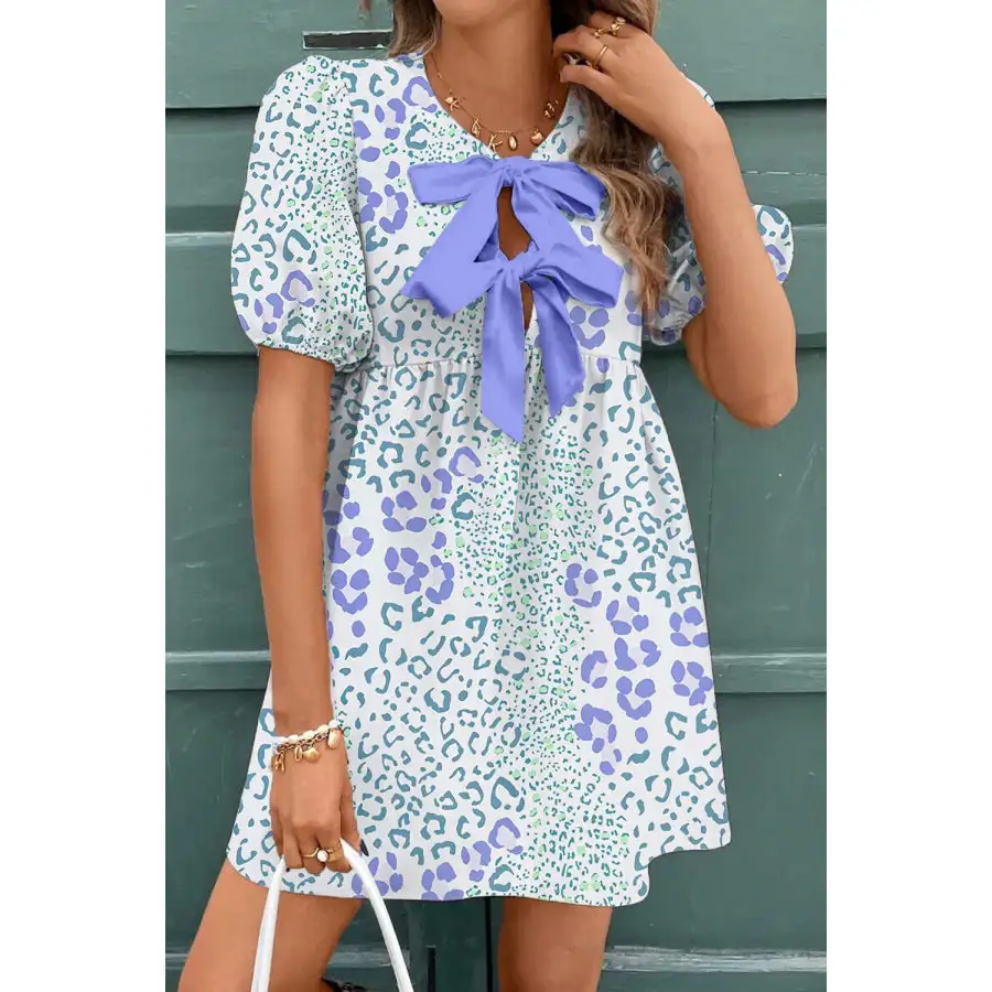 Bow Front Puff Sleeve Mini Dress