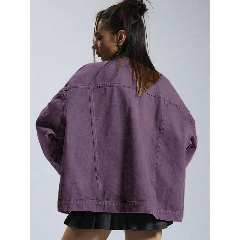 Women's Plain Button Front Drop Shoulder Denim Coat