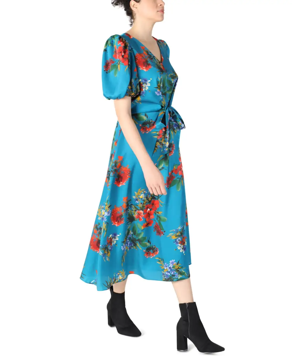 Puff Sleeve Front Tie Dress