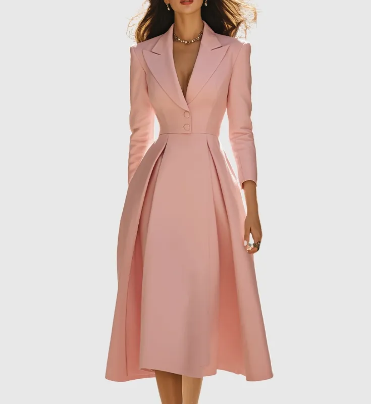 Elegant Pleated Blazer Midi Dress