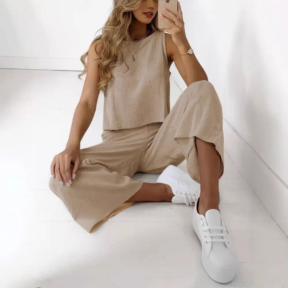 Women's Sleeveless Top And Wide Leg Pants Set