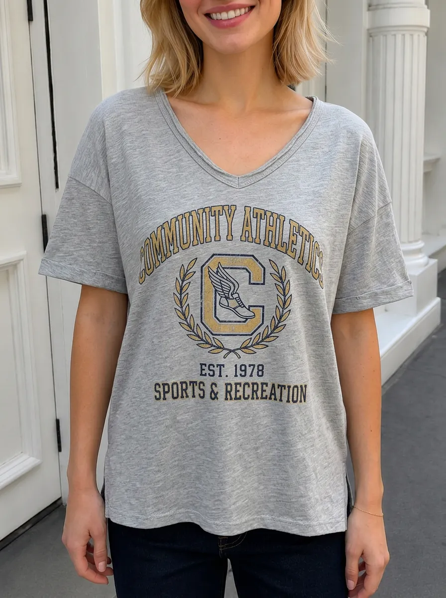 Women's Community Athletics Winged C Logo Printed V-Neck T-Shirt