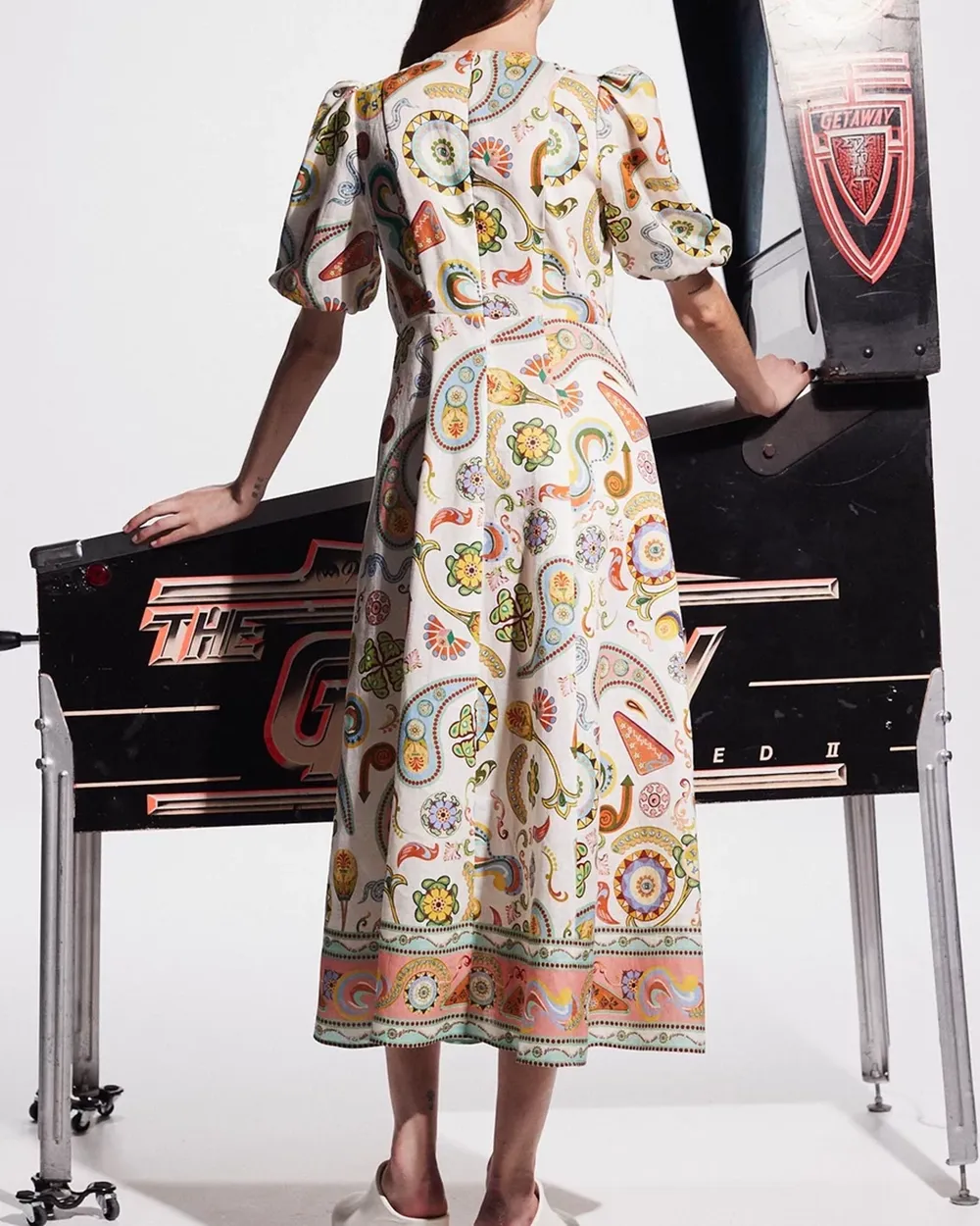 Puff Sleeves Crew Neck Midi Dress
