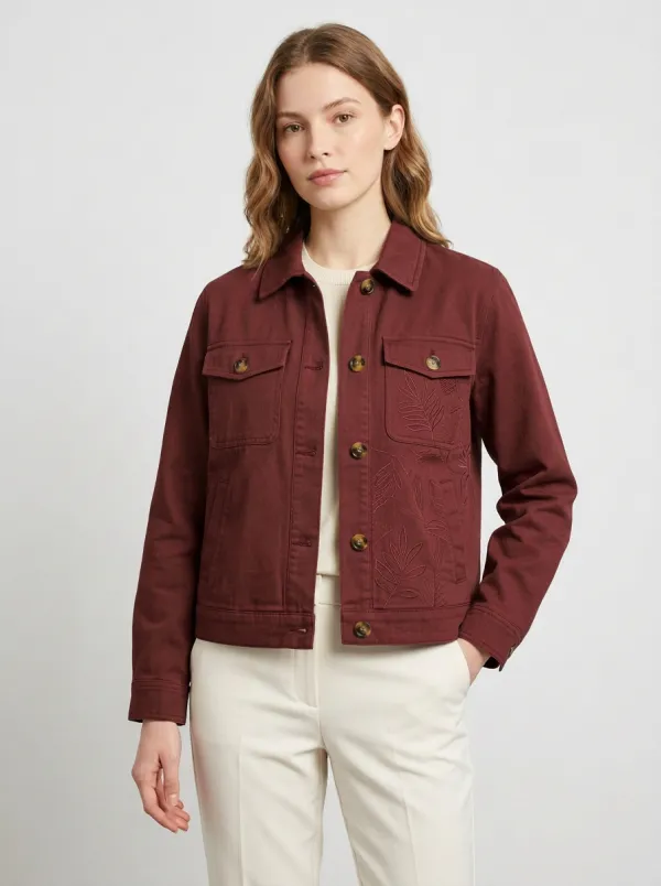 Women's Botanical Leaf Embroidered Cotton Jacket