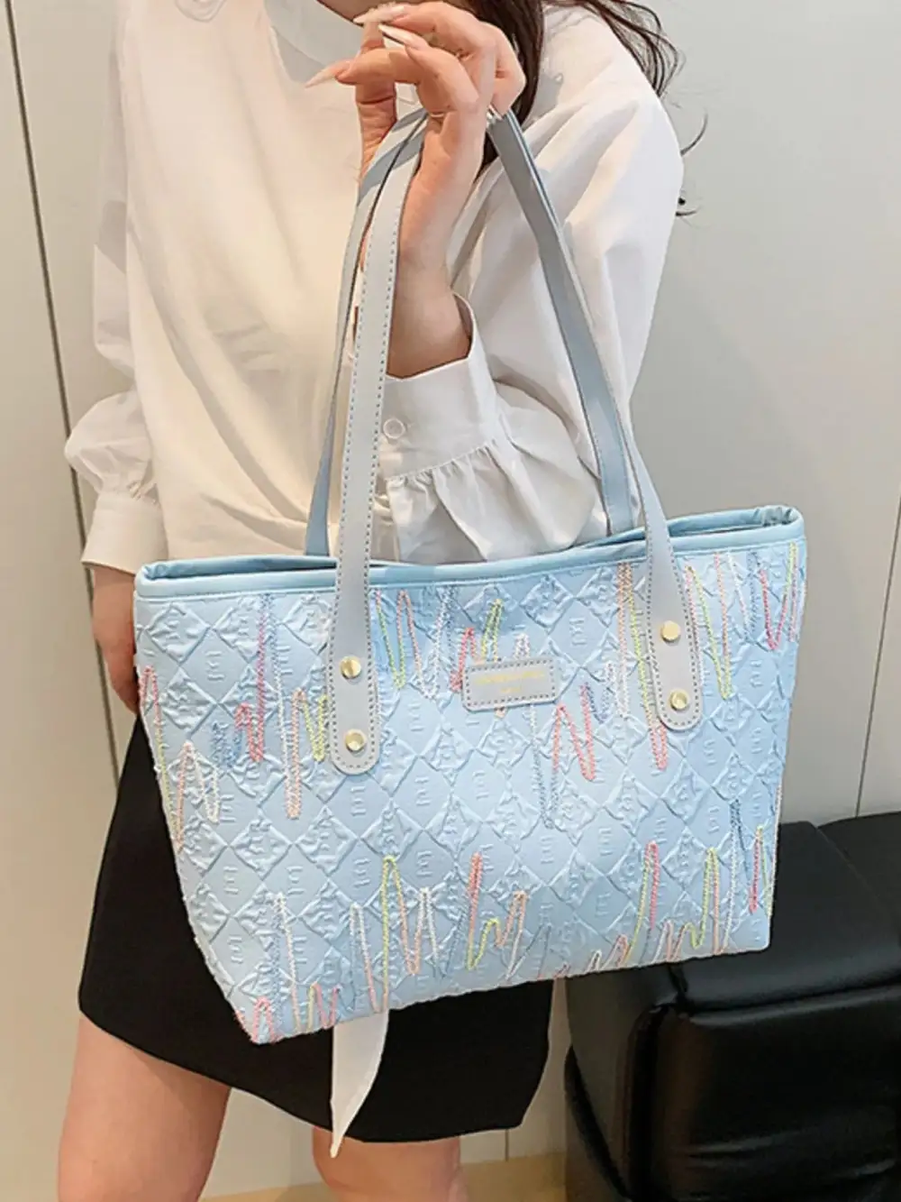 Contrast PU Leather Tote Bag