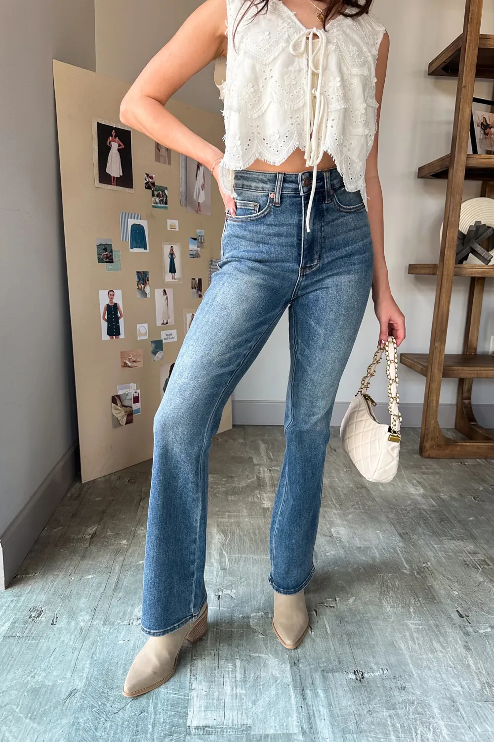 Bootcut Leg Washed Jeans
