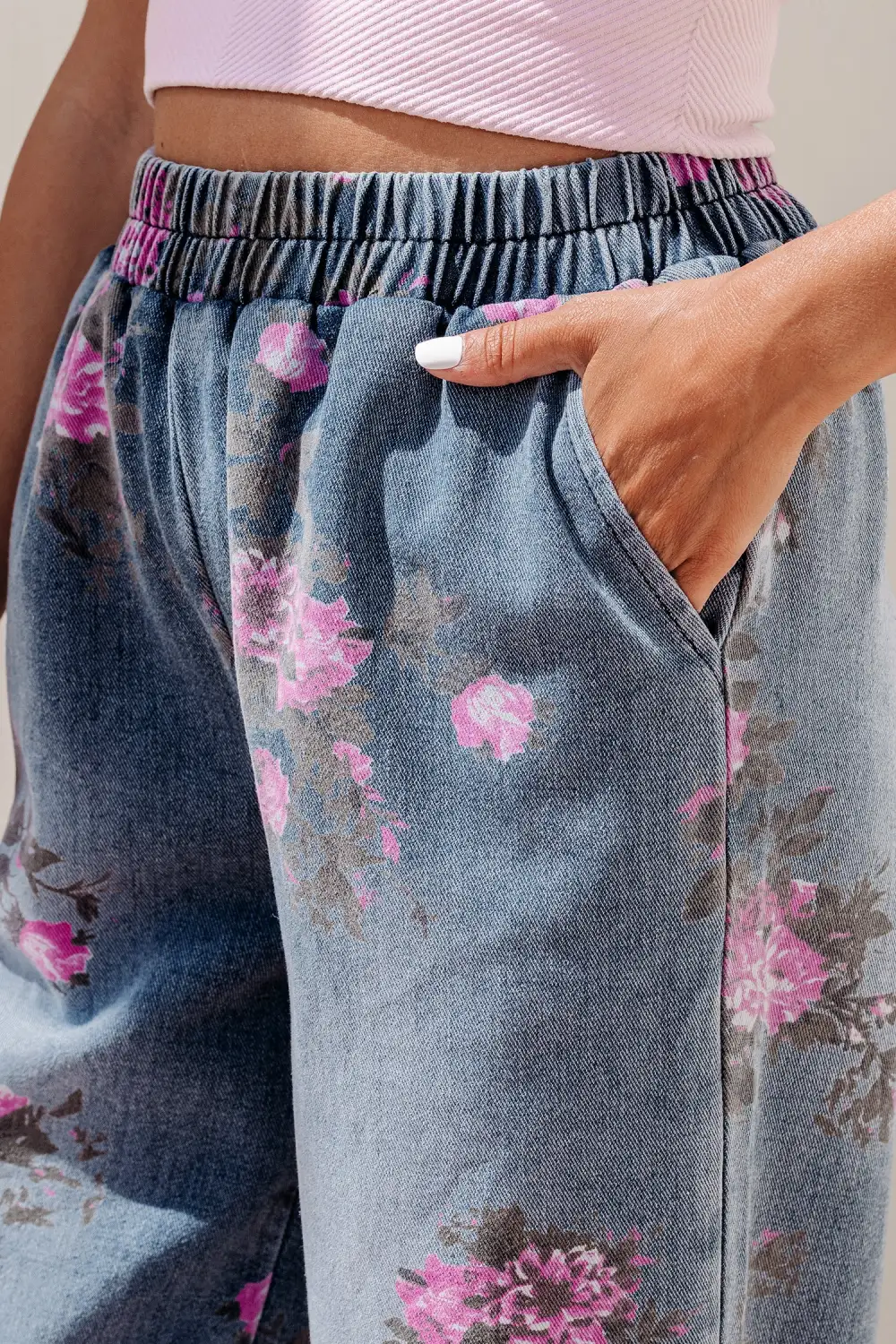 Elastic Waist Denim Jeans