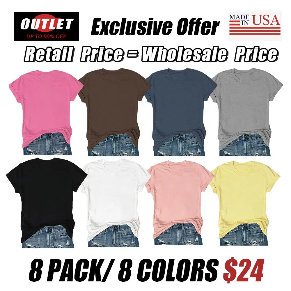 Women's Short Sleeve T-Shirts Multipack, Solid Color Round Neck Casual Tee Tops