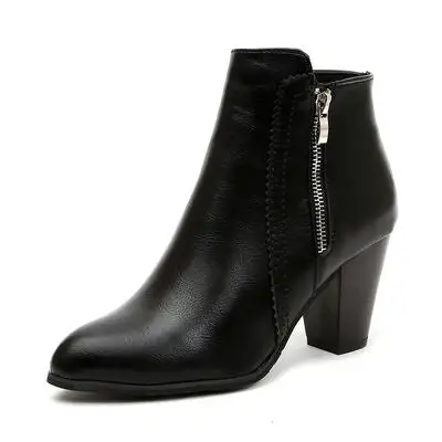 Pu Leather Block Heel Boots