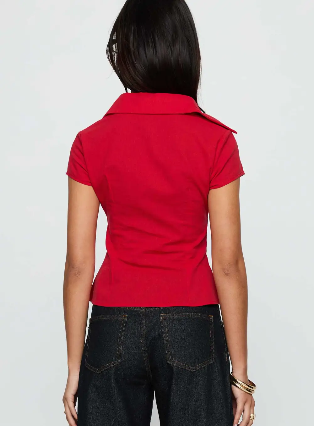 Comfort Fit Button Up Collared Blouse