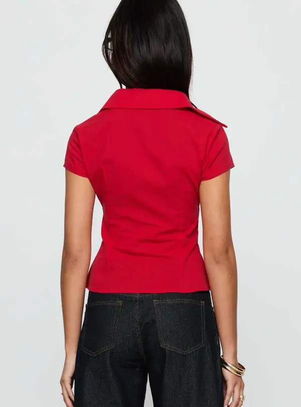Comfort Fit Button Up Collared Blouse