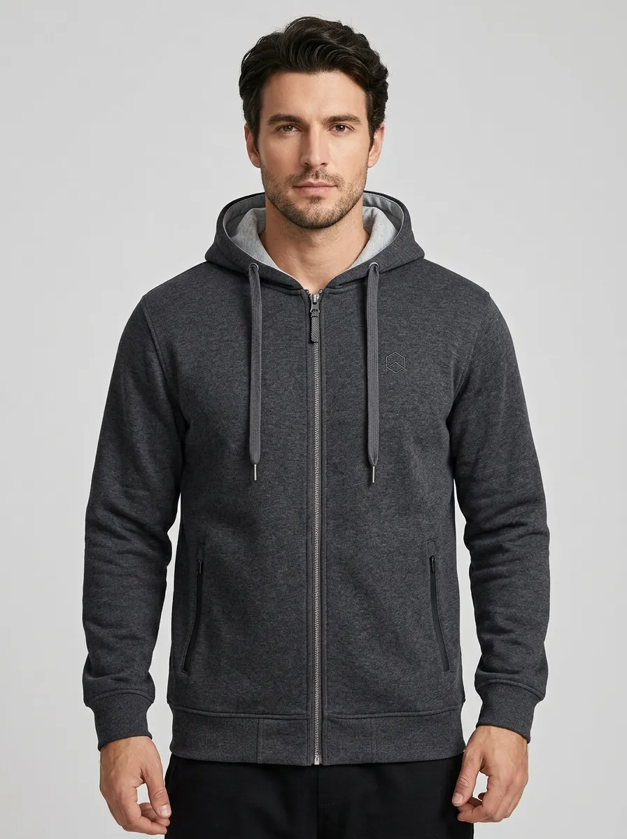 Men's Classic Geometric Hooded Zip-Up Sports Jacket