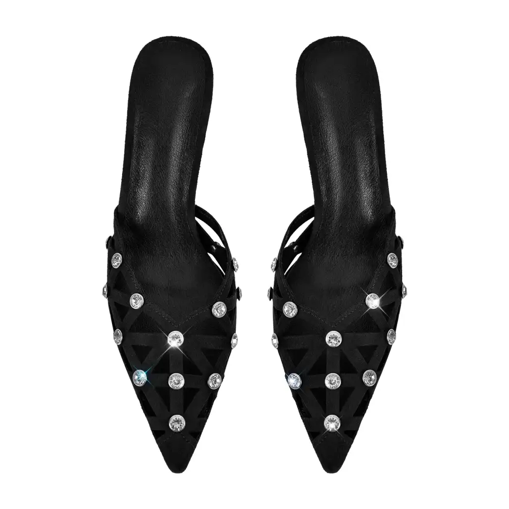 Rhinestone Pointed Toe Hollow Mule Sandals