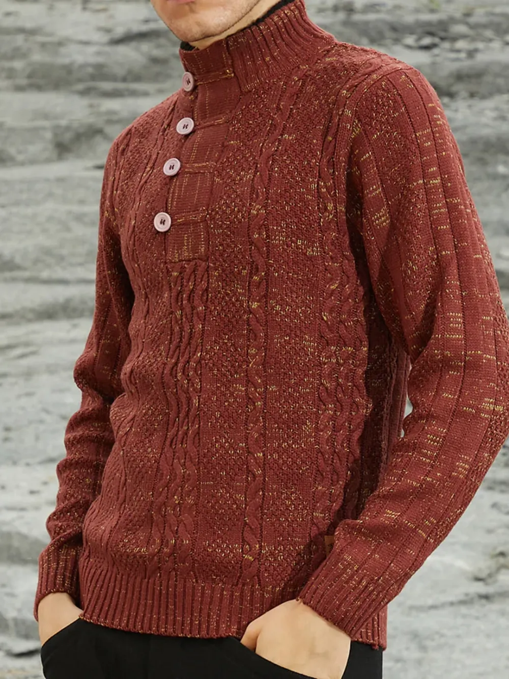 Casual Style Brown Knit Sweater