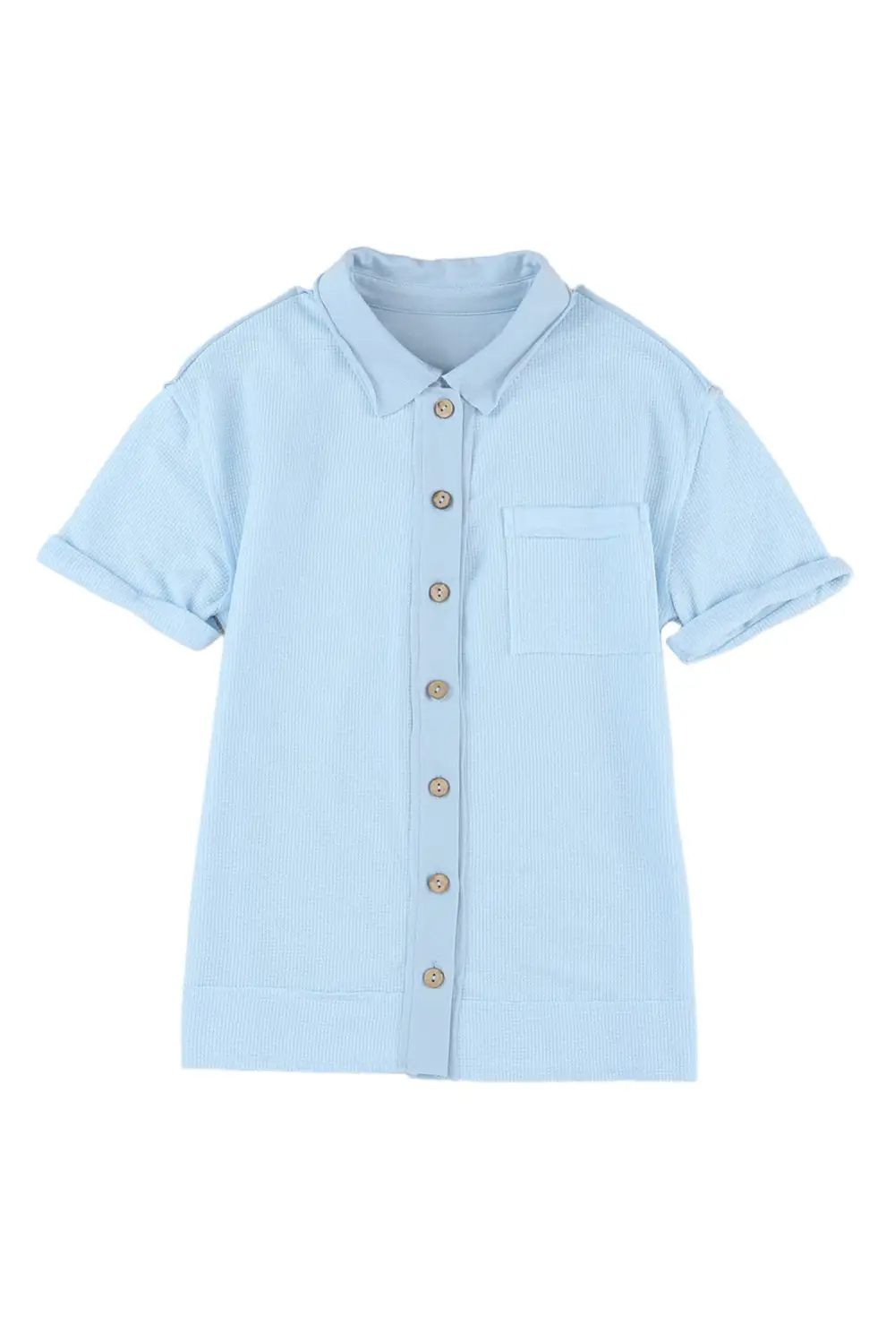 Acid Wash Waffle Knit Short Sleeve Buttoned Shirt