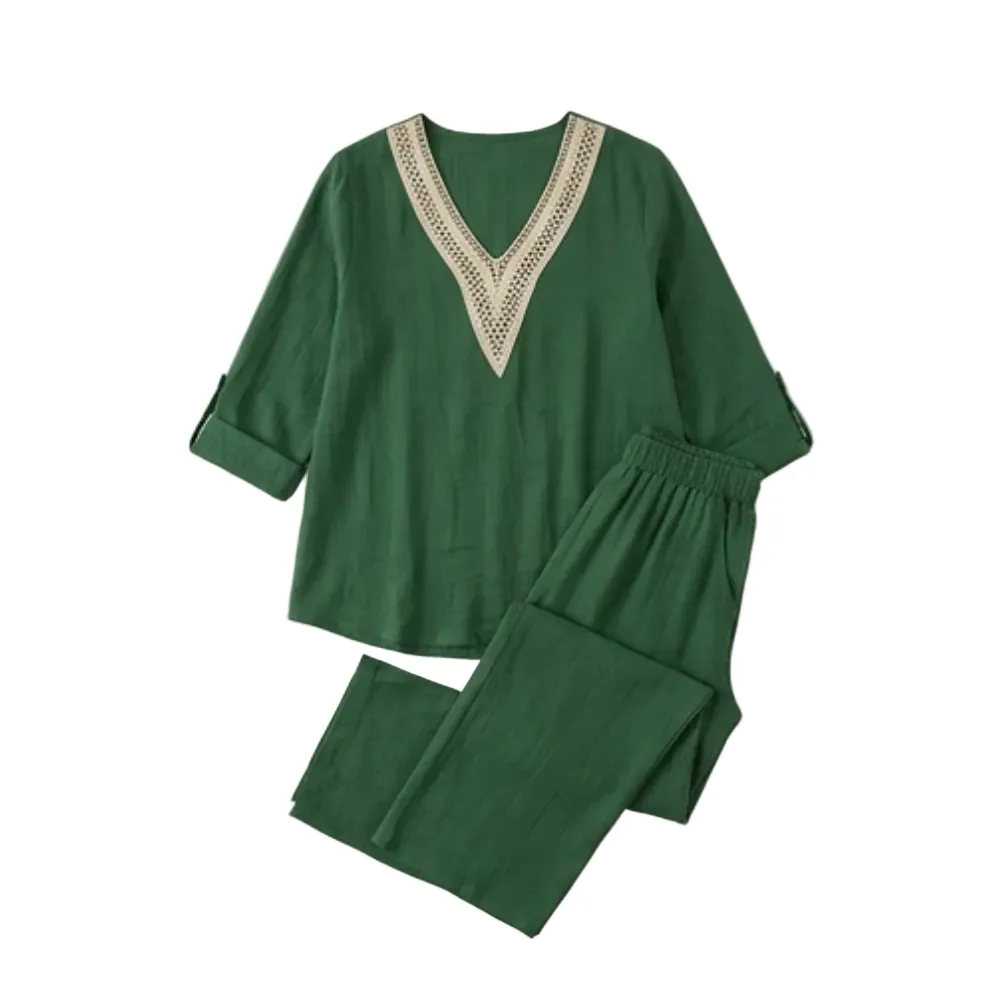 Crochet V Neck Linen Set