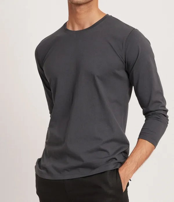 Charcoal Long Sleeve Cotton Crew Neck T-Shirt