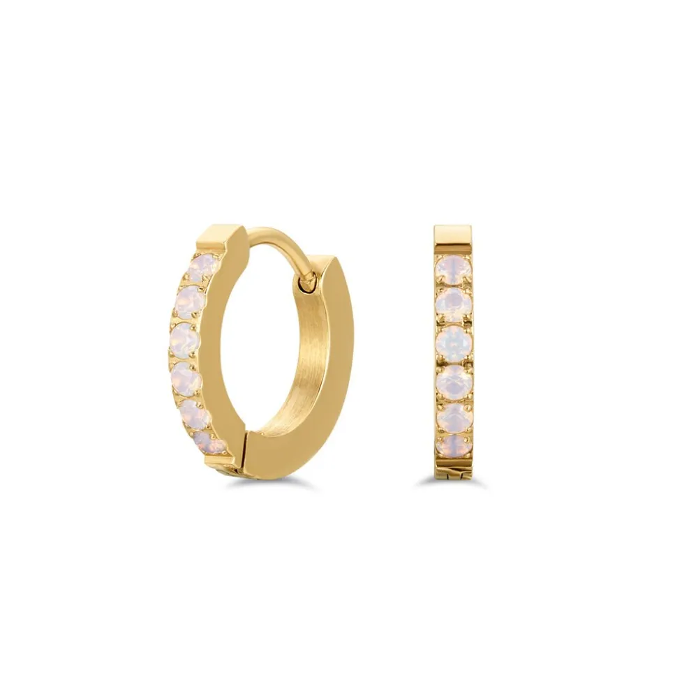 Stainless Steel Square Edge Classic Hoop Earrings With Round Cubic Zirconia
