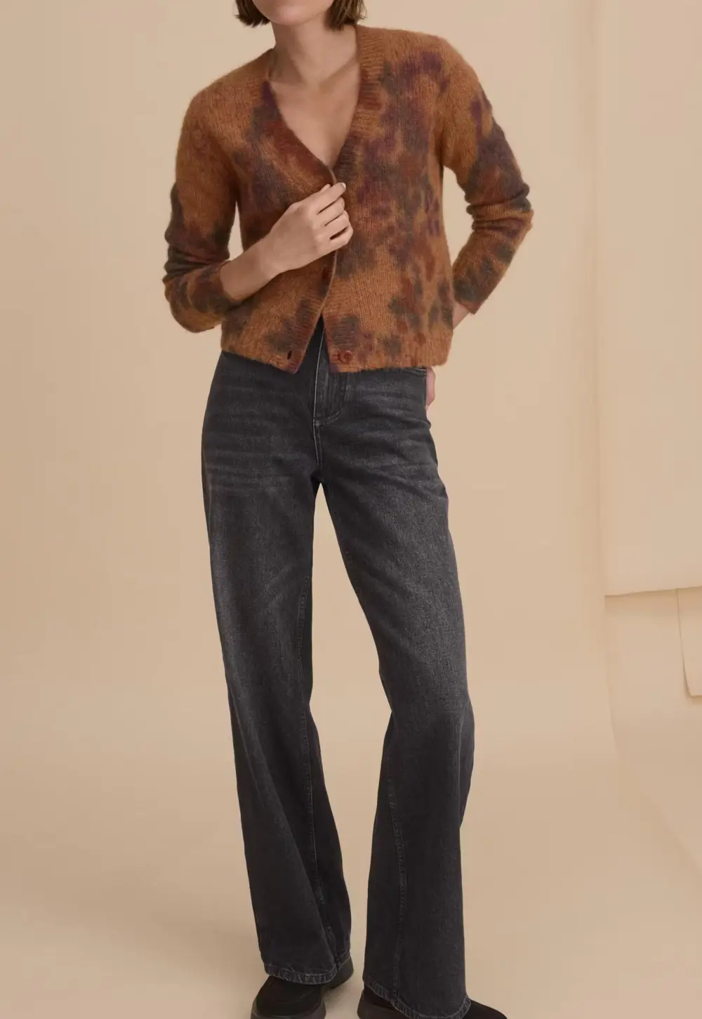 Printed cardigan wool blend