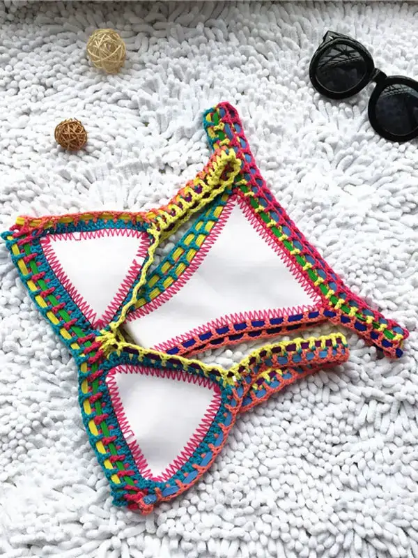 Handwoven Colorful Bikini Top Swim Set