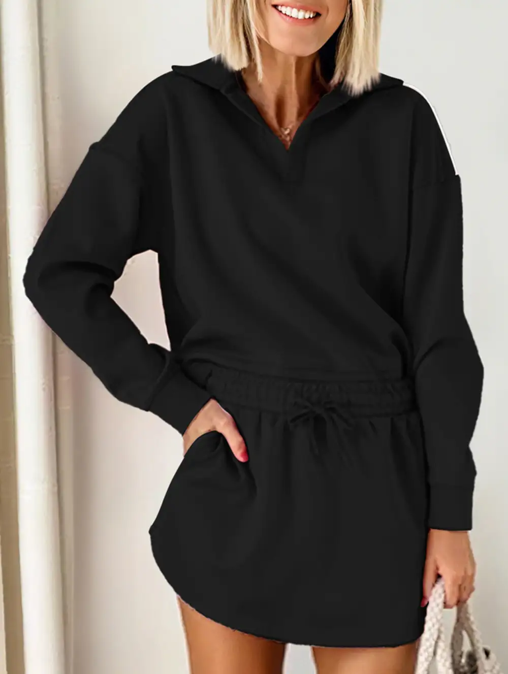Sport Collar Top Skirt Set