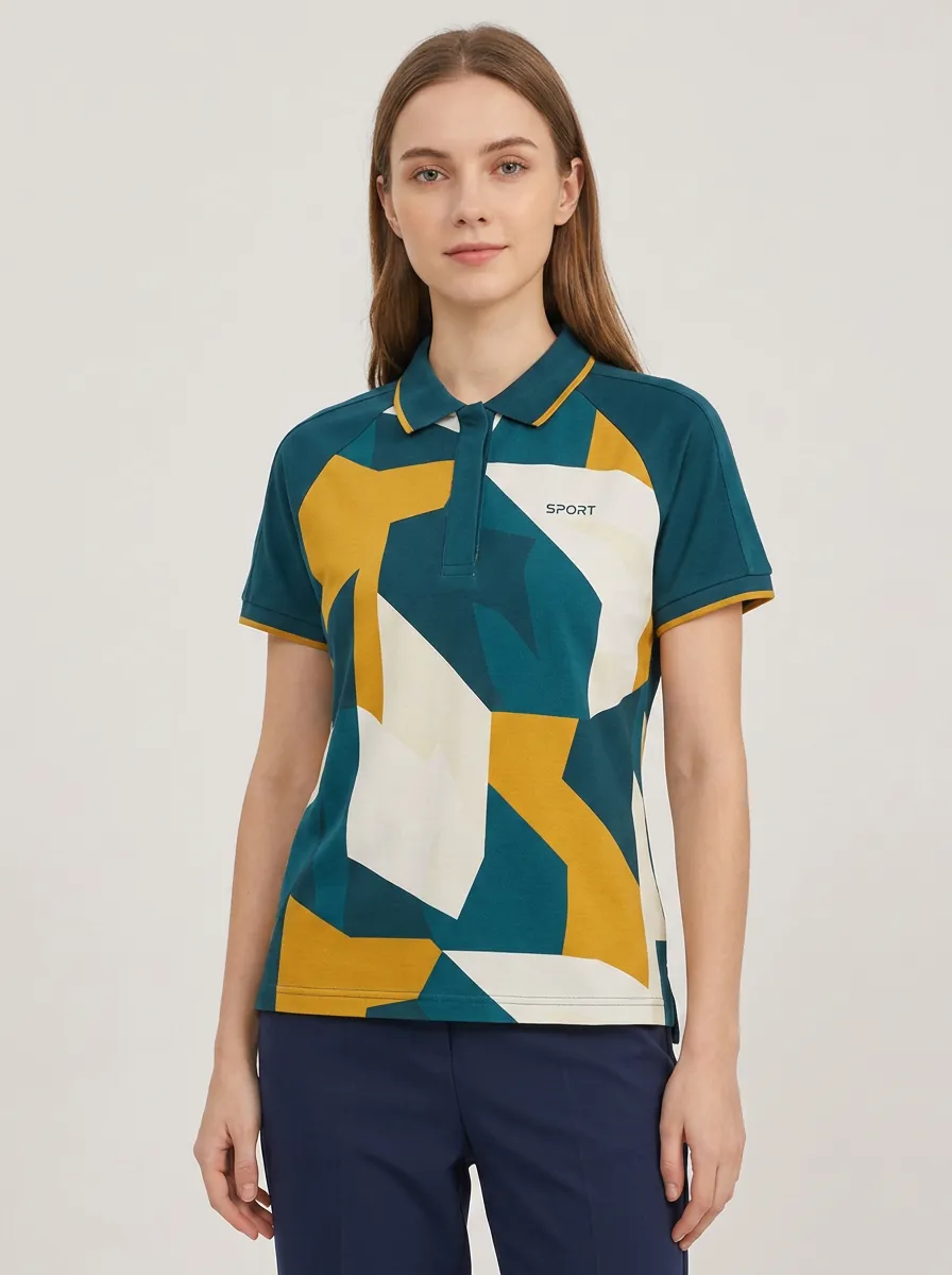 Women's Sport Geometric Pattern Printed Polo Shirt