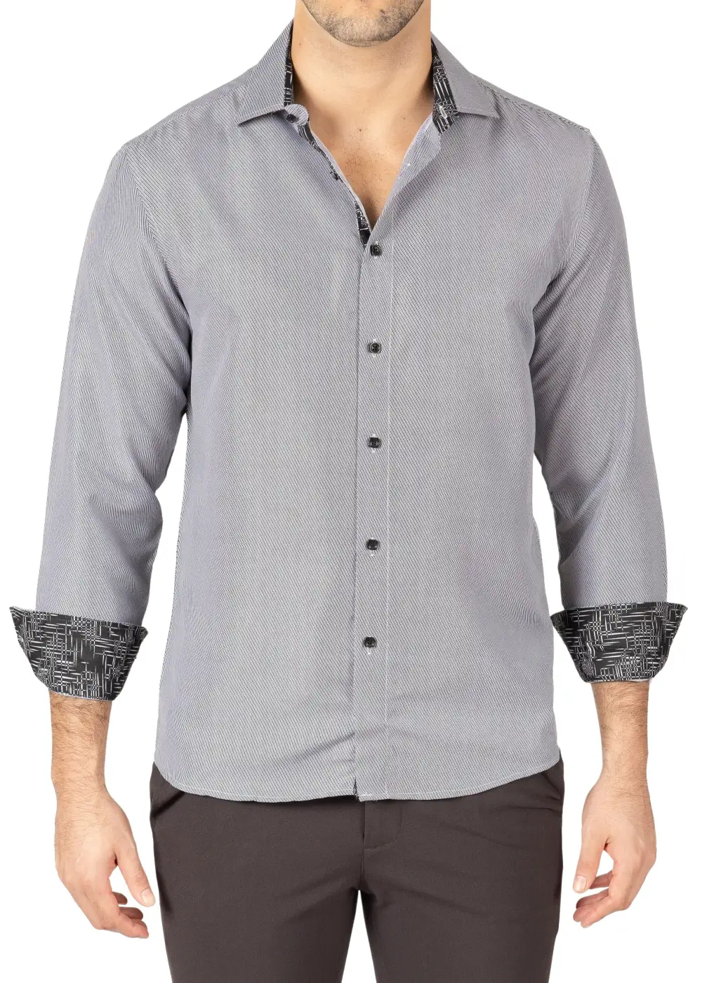 Open Collar Button Up Dress Shirt